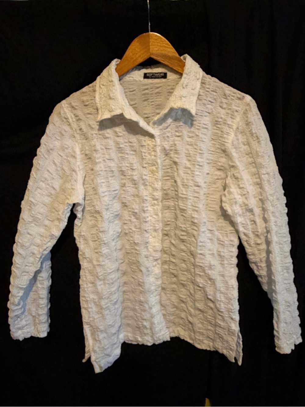 Softwear White Textured Button-Up Collared Blouse